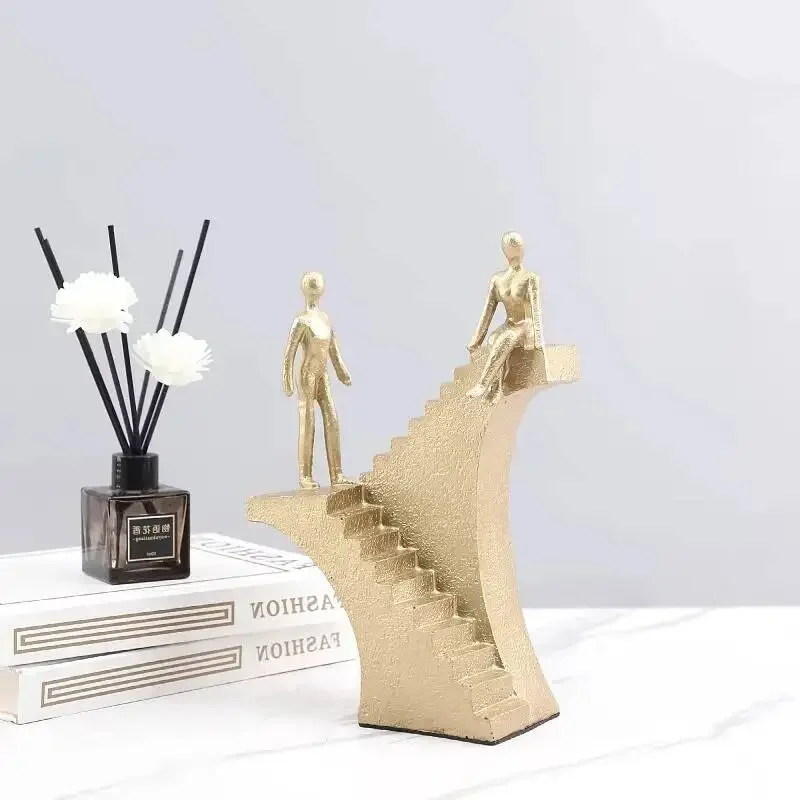 Abstract Figure Sculpture Golden Staircase Resin Handicraft Golden Figure Staircase Decorative Figurines Home Decoration