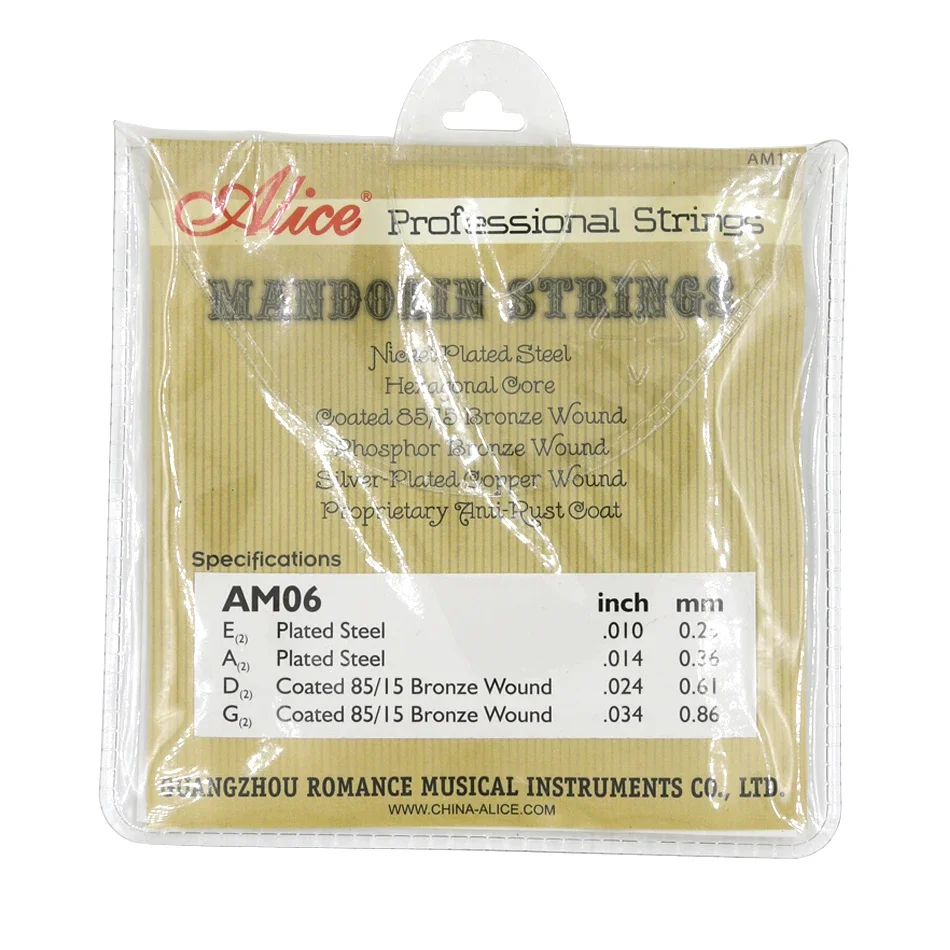 Alice AM06 Mandolin Strings Set .010-.034 Coated 85/15 Bronze Wound Plated Steel 4 Strings Anti Rust Coat