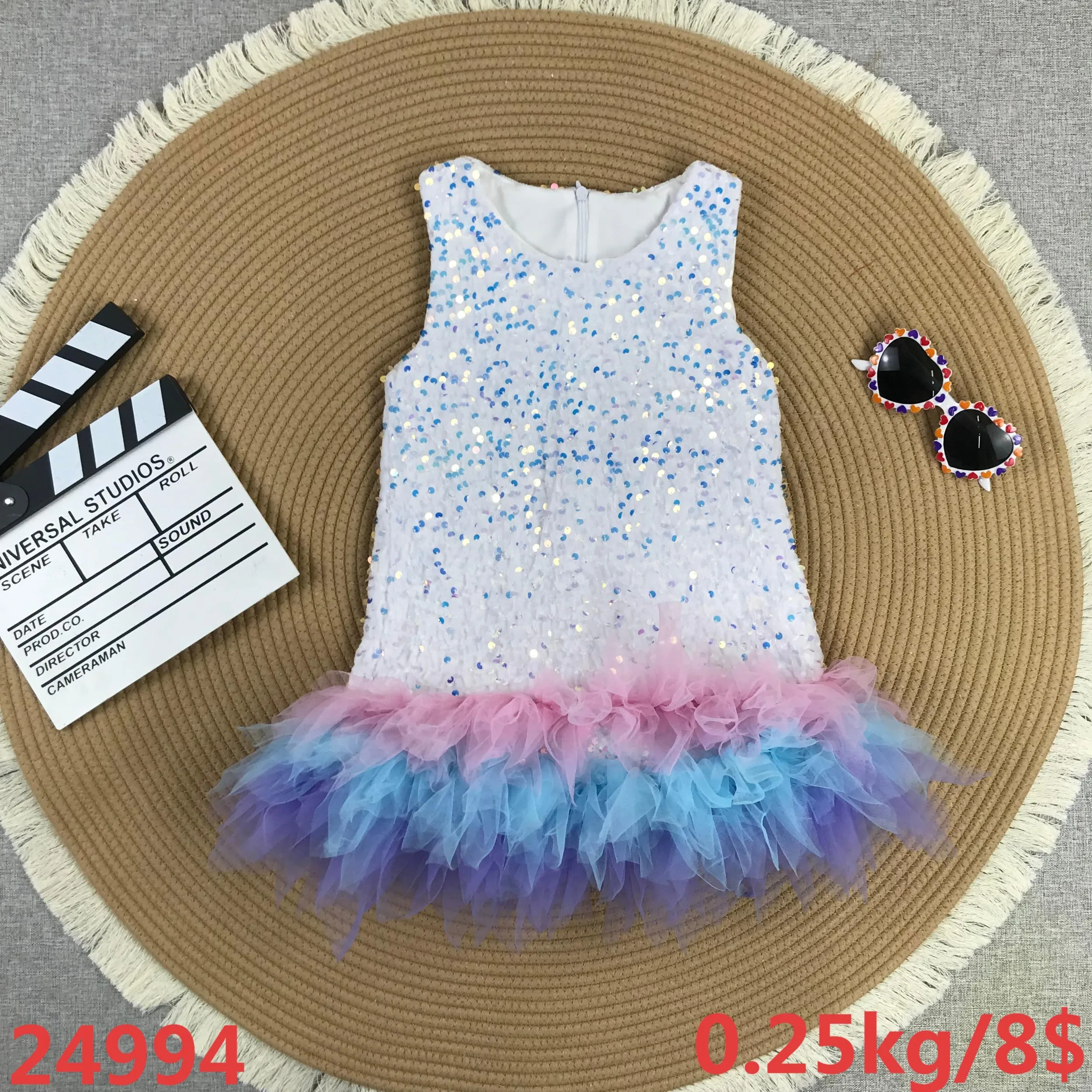 Sweet Girls Summer Mermaid Colors Dress Boutique Teen Girls Colorful Sequin With Lace Tulle Party Frock Dress