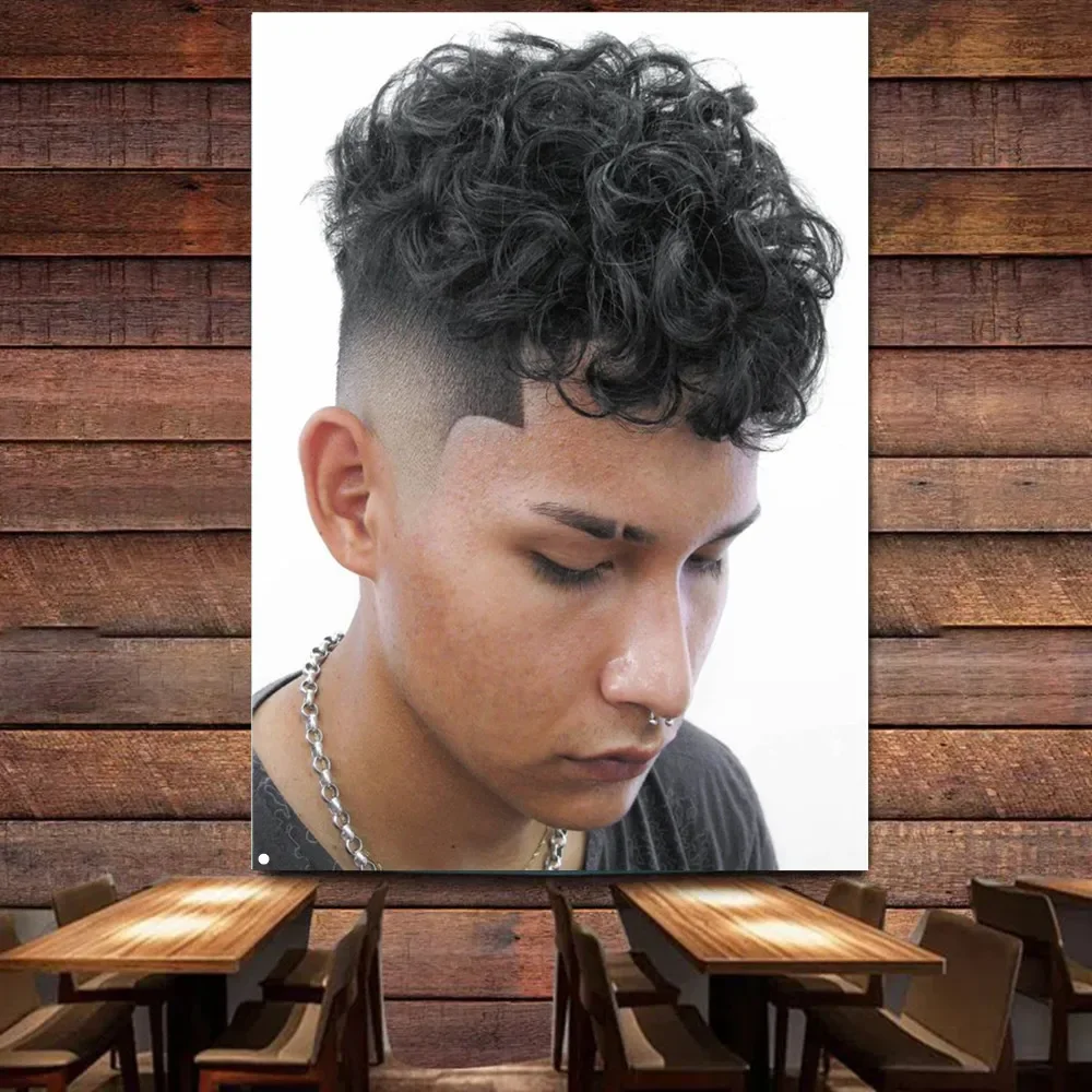 Haircut Shave Poster Wall Background Decorative Drop fade for curly hair Tapestry Vintage Barber Shop Wall Decor Banner Flag 1
