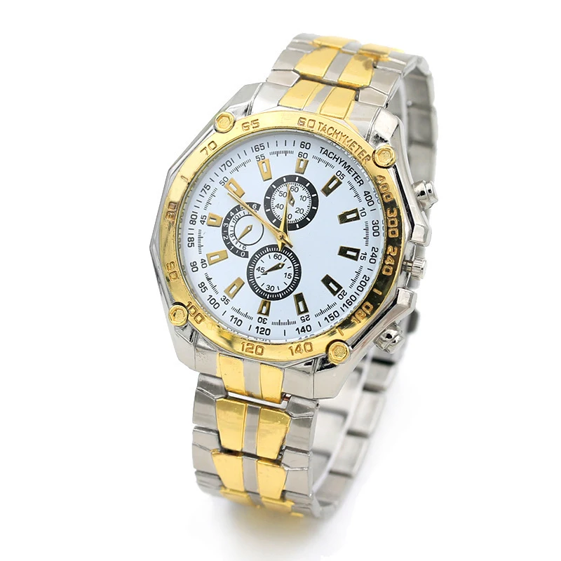 MAYZHISU, reloj de cuarzo informal para hombre, 3 ojos, luz decorativa, relojes de lujo para hombre, vestido de acero inoxidable, reloj de pulsera de cuarzo, reloj masculino
