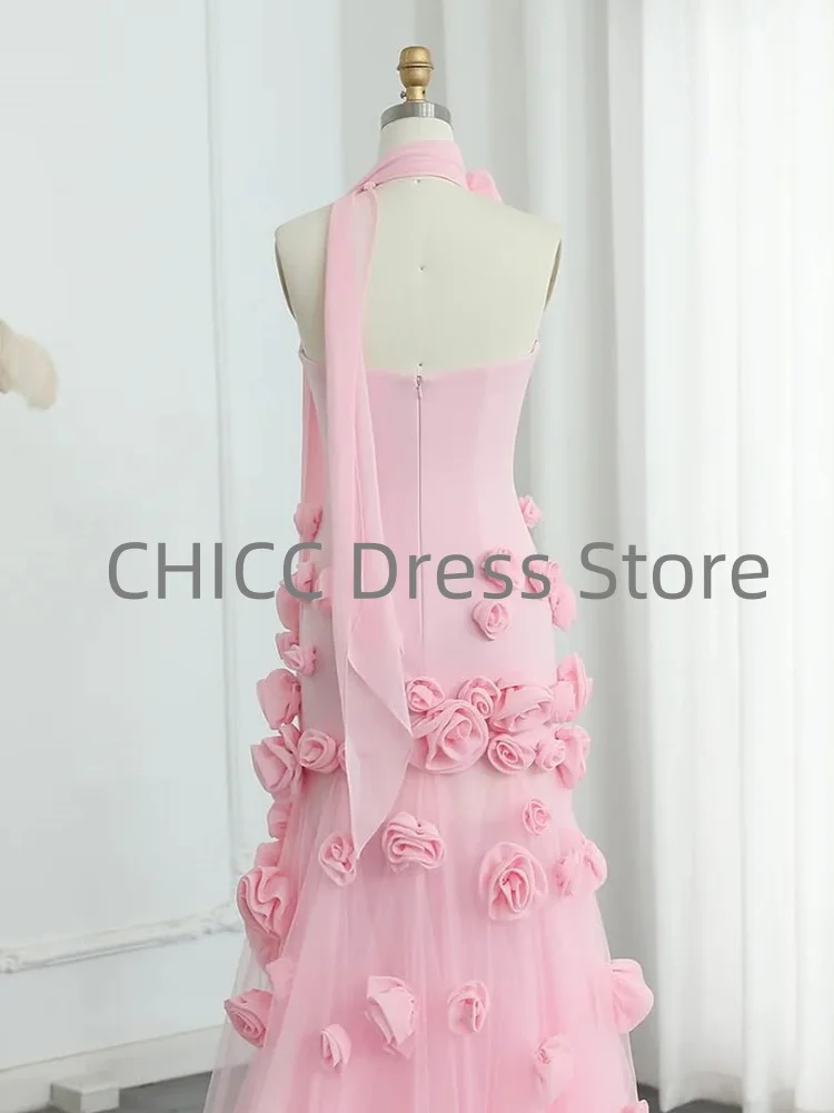 꽃과 절묘한 이브닝 드레스 Strapless 민소매 인어 파티 댄스 파티 드레스 핑크 특별 행사 드레스 맞춤형