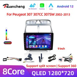 2DIN Carplay auto 4G NET+WiFi DSP Car Radio Multimedia For Peugeot 307 SW 307CC 307SW 2002 - 2013 Video Player Android 12 8Core