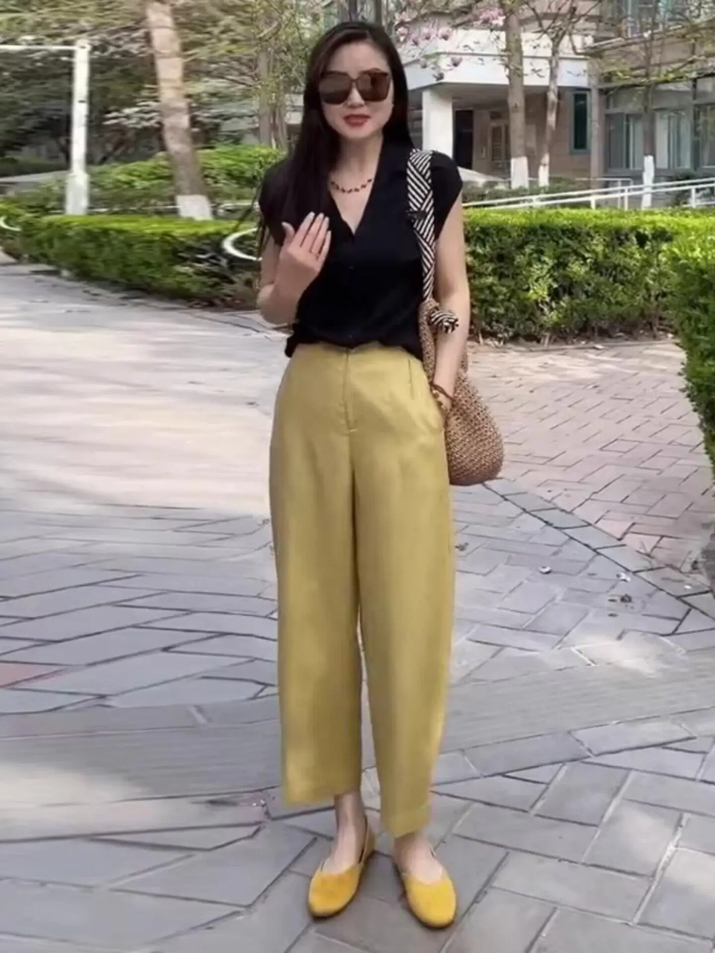 High Waist Slimming Harlan Casual Pants Women's Style Korean Version Nine Points Linen Straight Leg Trousers Commute Wind