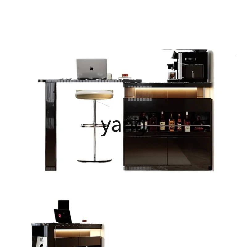 

HRC solid wood bar counter light luxury high-end feeling living room partition retractable rock slab bar counter table against