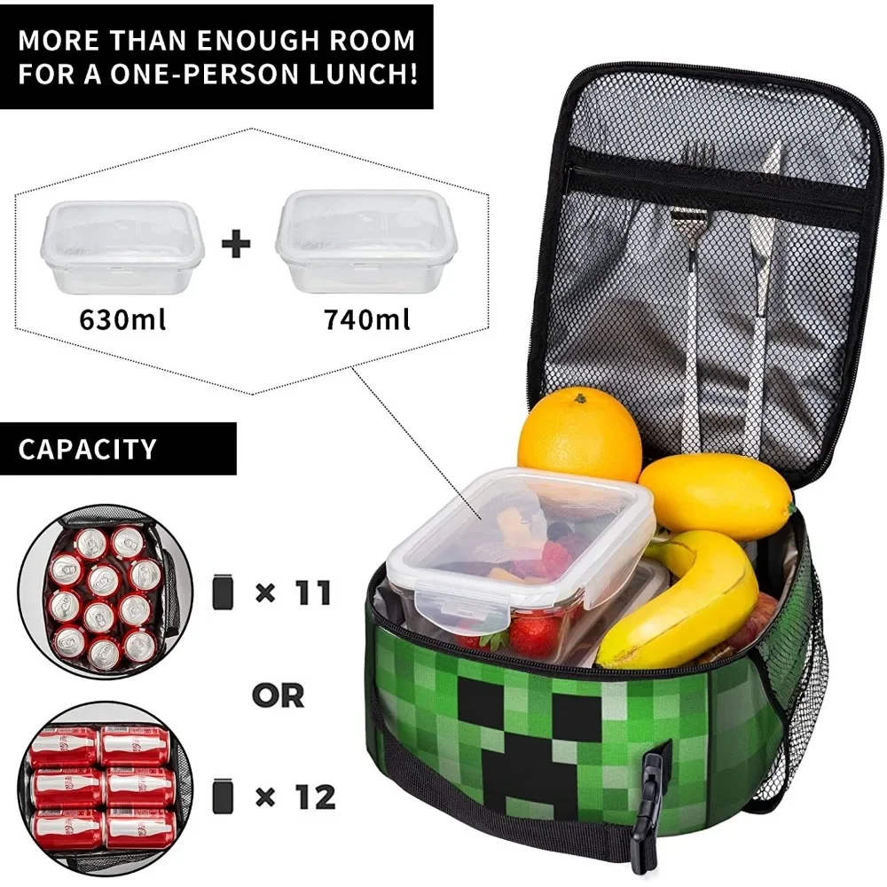 Pixel Game Lunch Box for Men Women Adults Kids Small Lunch Bag for Office Work Reusable Portable Lunchbox Lunch Bag One Size