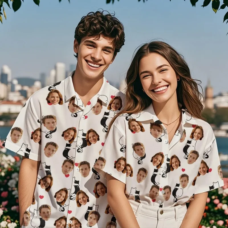 

Couple Pattern Hawaiian Shirt For Men Customized Portrait Lover 3D Printed Short Sleeves Summer Street Blouse Beach Aloha Shirts