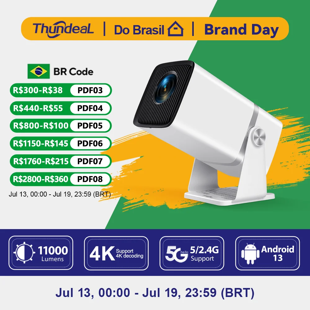 Projetores no brasil Projetor inteligente ThundeaL Suporte 4K Full HD FHD TD80W com Android WiFi 3D para cinema em casa mini projetor de imagem portátil TD80 para apresentações e visualização de vídeos em 3D PK HY320