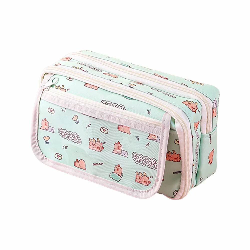 

New Capybara Pen Bag Cartoon Prints Large Capacity Pencil Case Dust-proof 9-Layer Stationery Storage Bag School Office