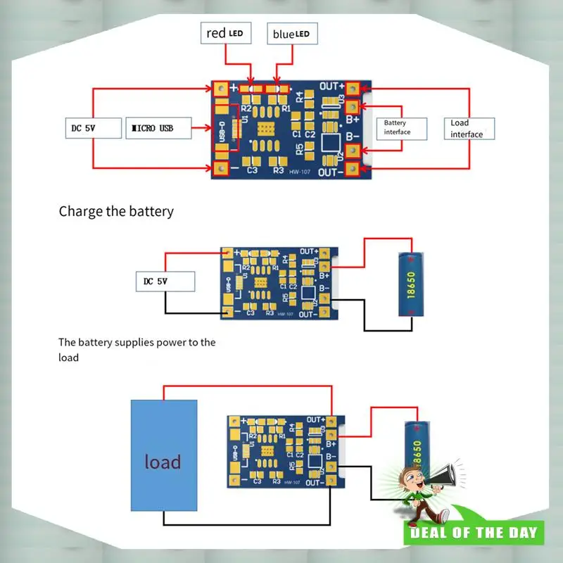 24-Hour Delivery 50 PCS TP4056 Micro-USB 18650 Lithium Battery Charging Board 5V 1A Charger Module With Protection Dual Function