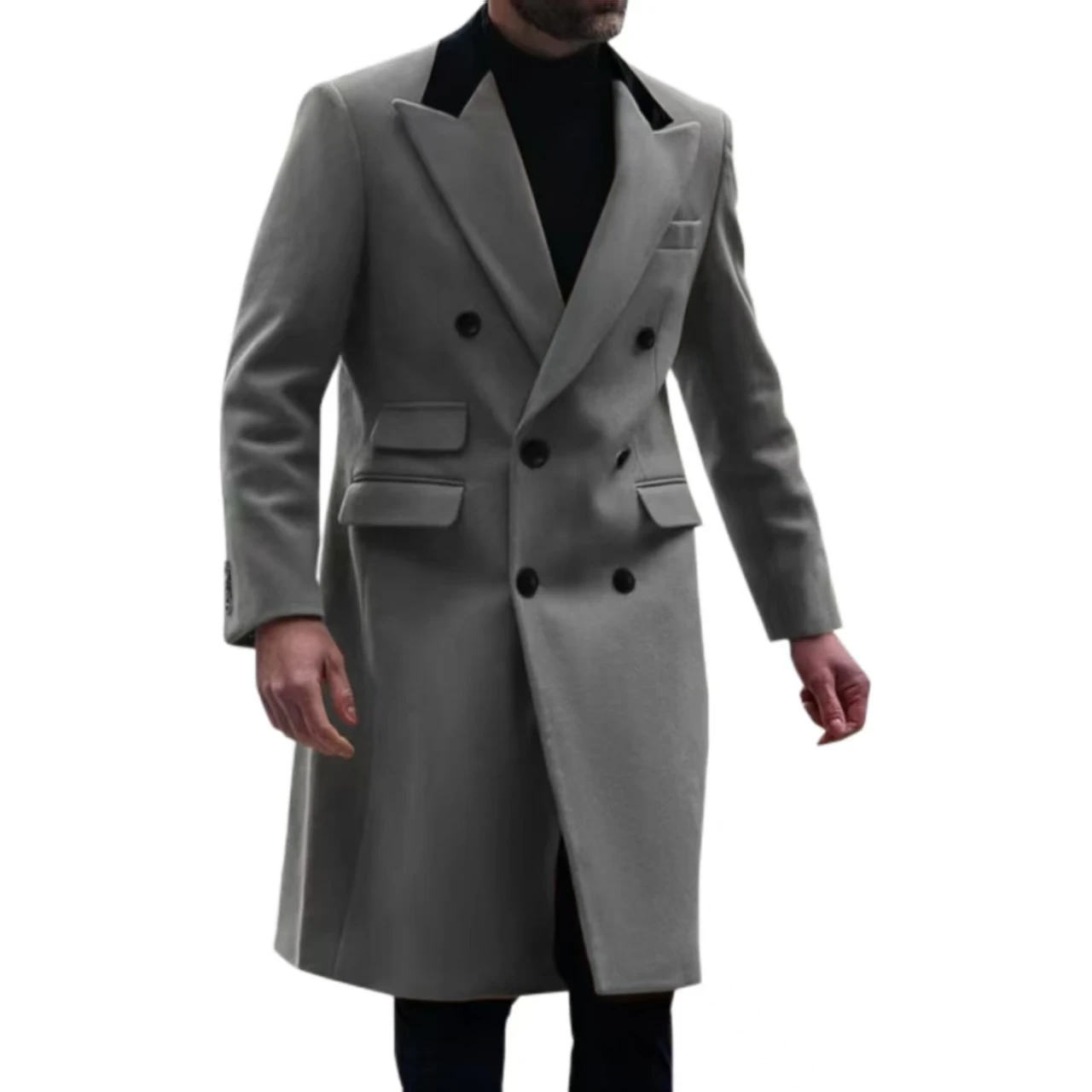 Heren trenchcoat Puntige kraag Double Breasted Grove wollen stoffen De nieuwste zakelijke activiteiten Bruidsjonkers