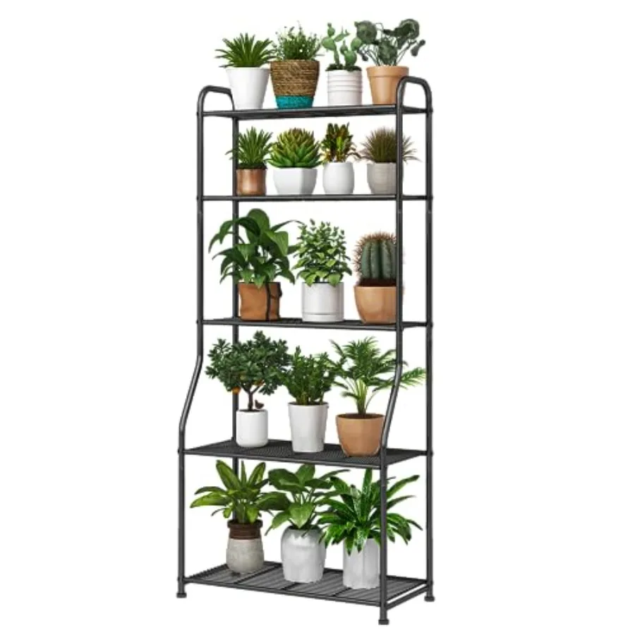 5Tier Waterproof Metal Plant Stand for Indoor Outdoor Use Tall Vertical Garden Shelf Ideal for Living Room Bathroom Balcony Gar