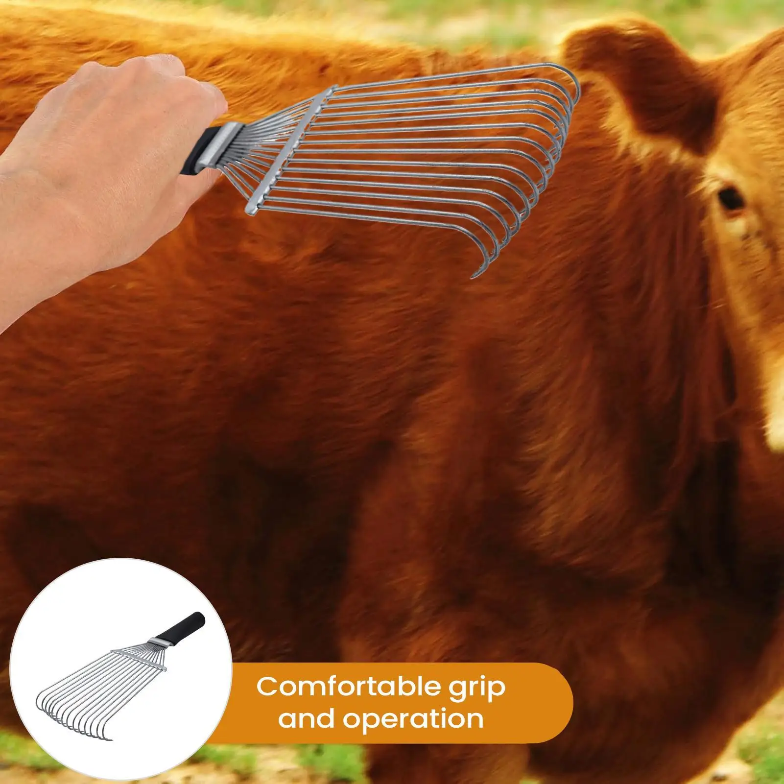 

Horse Grooming Rake Tail Brush Animal Back Scratcher Ergonomic Steel Cashmere Wool Dematting Comb For Sheep Cow Goat Animals