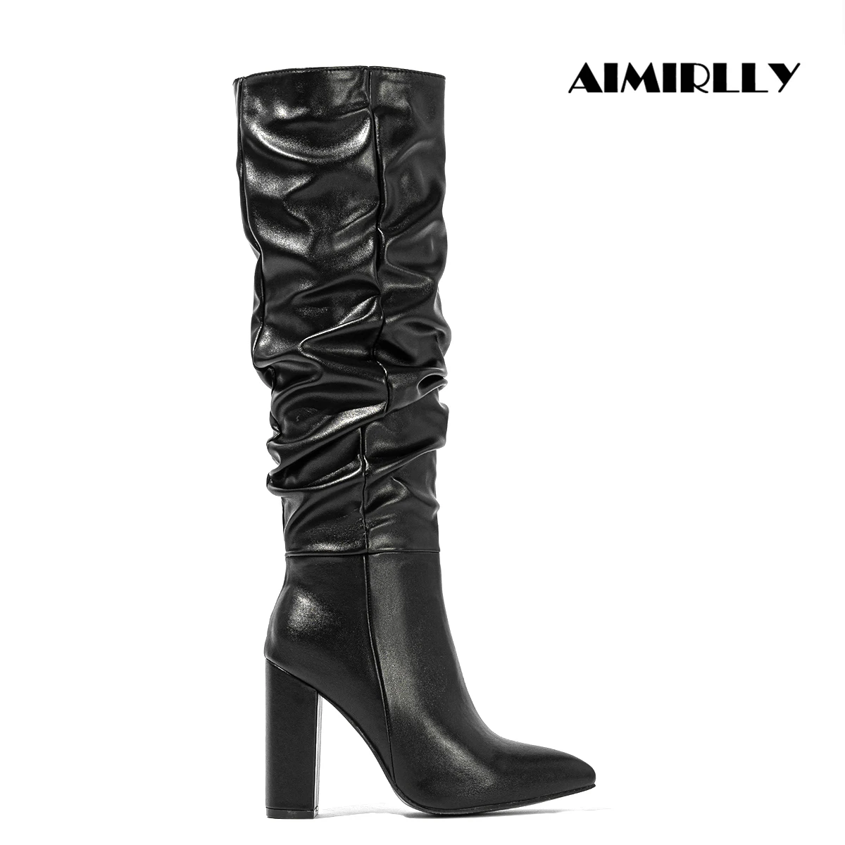 

Модные женские сапоги до колена с острым носком на высоком каблуке, женские зимние сапоги, обувь, плиссированные черно-белые туфли, тянущиеся
