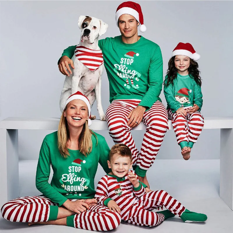 

Xmas Matching Family Pajamas Set Green Cotton Print Tops Pants Adult Child Clothing Outfit Baby Jumpsuit Xmas Christmas Clothes