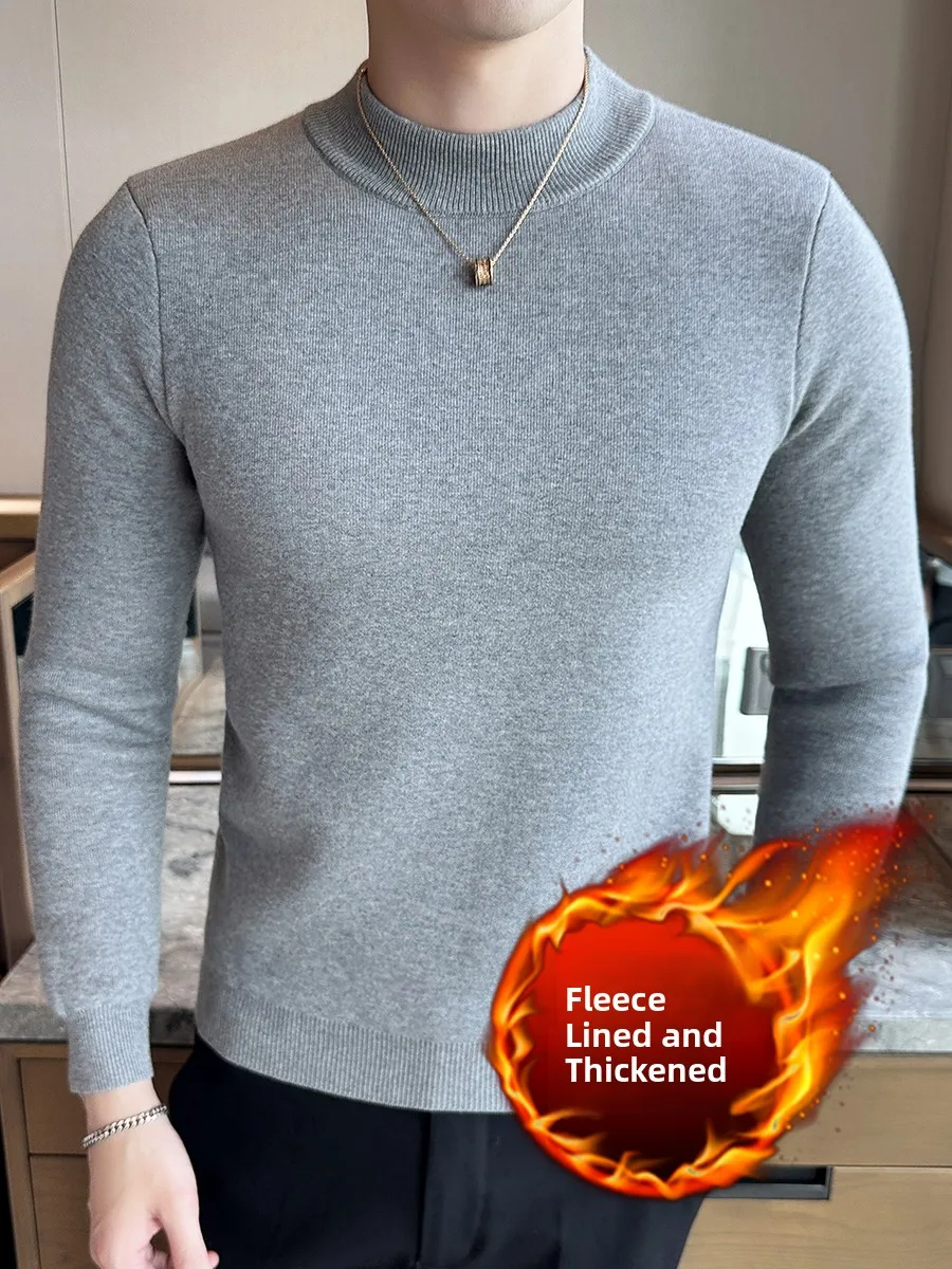 

Мужской зимний утепленный свитер с высоким воротником и флисовой подкладкой, однотонный, теплый, приталенный, модный, эластичный.