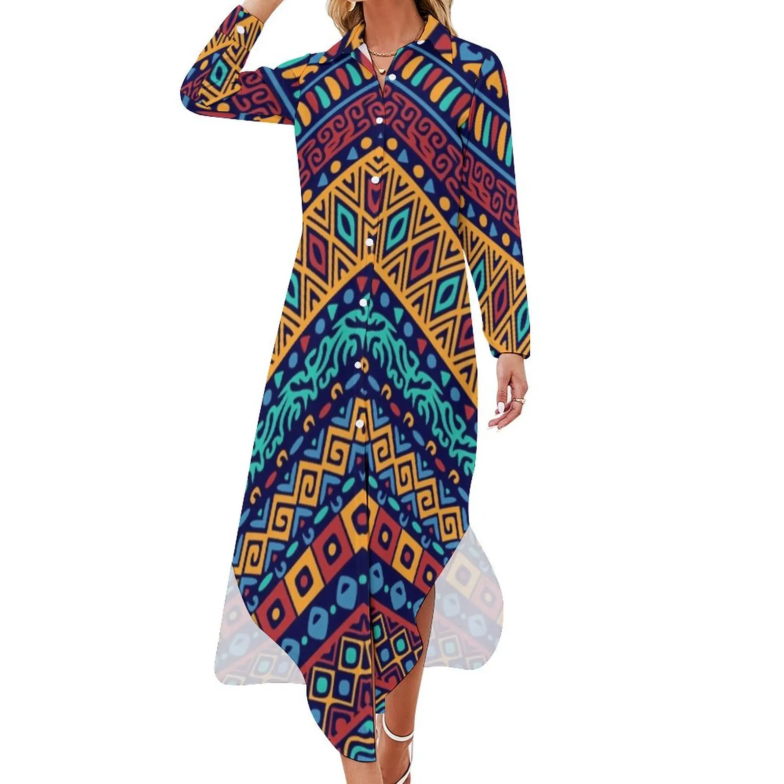 

Kente Cloth Long Sleeved Shirt Dress birthday dress women's clothing korea stylish Summer skirt bandage dress