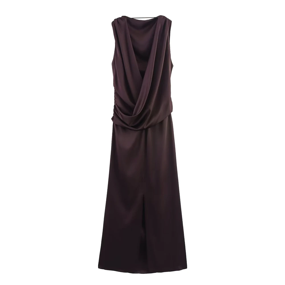 

Teen Girls Dress 2025 New Fashion Summer Backless Satin Texture Long Dress for Women Elegant Chic Teen Girl Clothes