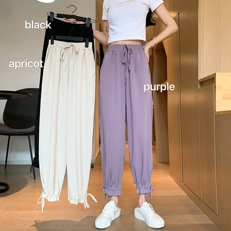 

Casual Loose Women's Harem Pants 2023 Summer New Elastic High-Waist Trousers Woman Comfortable Long Ice Silk Pants Ladies