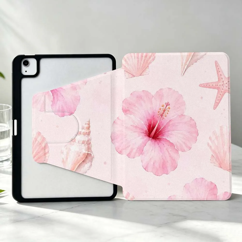 Simple Flower Seashell Conch For iPad Pro Air mini 6 5 4 12th M5 M4 M3 M2 A16 A17Pro 360° Rotation Stylus Storage Tablet Case