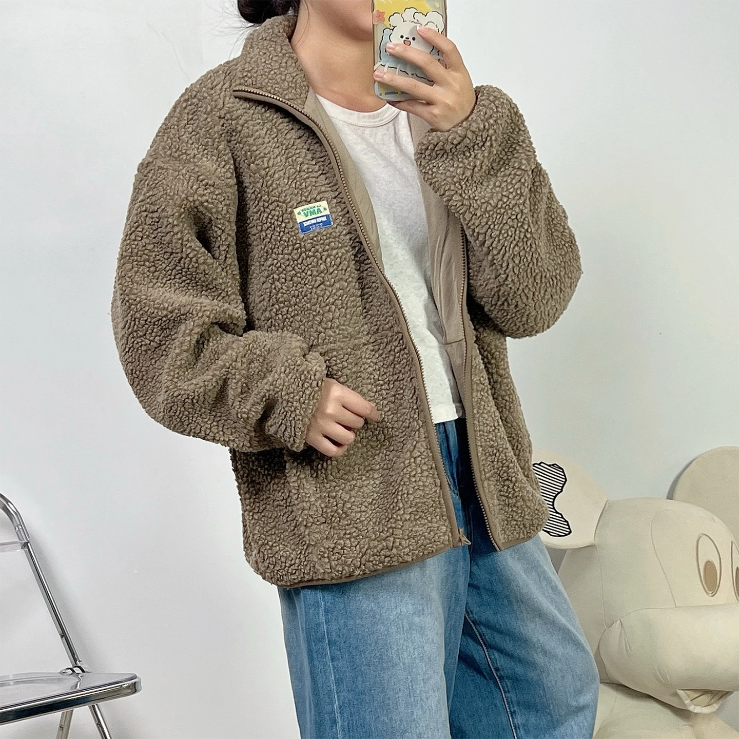 

Зимняя серия Ayuko: Женское модное повседневное пальто из регенерированного волокна с воротником-стойкой и длинными рукавами