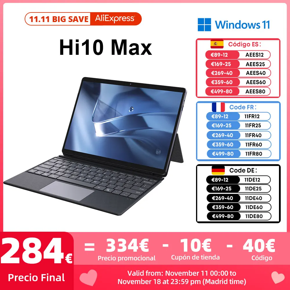 CHUWI Hi10 Max 2-in-1 Windows 11 Tablet 12,96 Inch 2880*1920 3:2 Scherm Intel 12th N100 12GB DDR5
