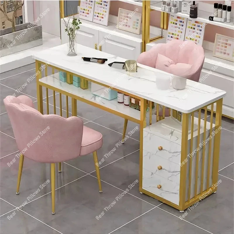 European Fashion Ins Manicure Table and Chair Set Double Manicure Tables Salon Furniture Professional Beauty Salon Nail Tables B