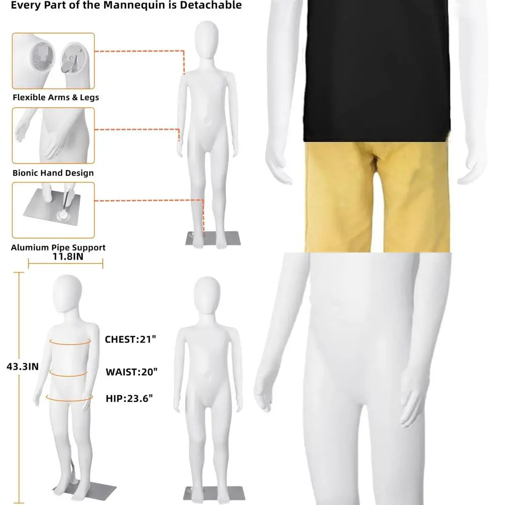 

Adjustable Child Mannequin 43.3 Full Body Dress Form, Faceless Detachable Display with Metal Base