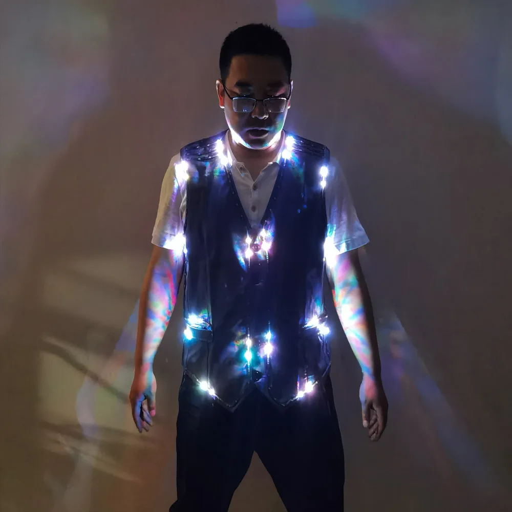 Colorful Led Luminous Vest Ballroom Costume Jacket DJ Singer Dancer Performer Stage Wear Waiter Clothes