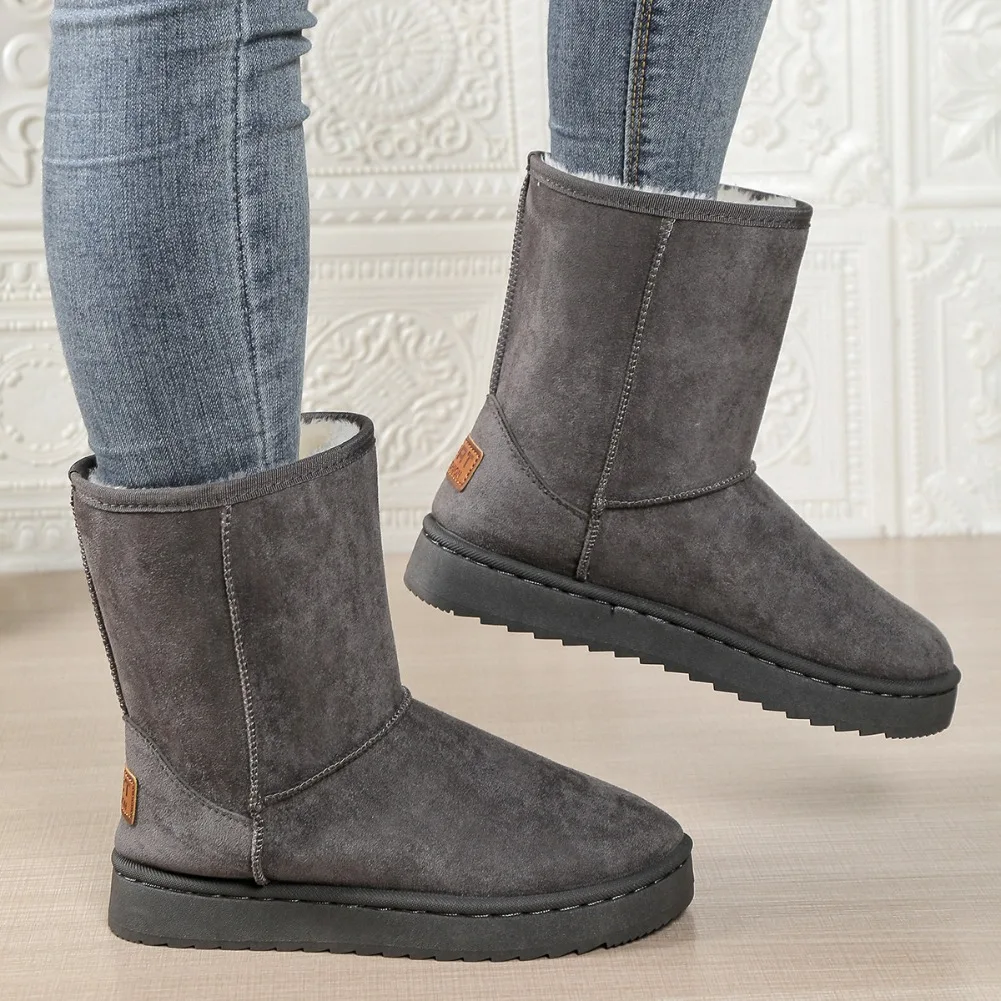 Wasserdichte, warme Plateau-Schneestiefel für Damen, große Größen, Winter-Slip-On-Stiefel, flache, lässige Damenstiefel, 2026 neue Mode – Detail 23
