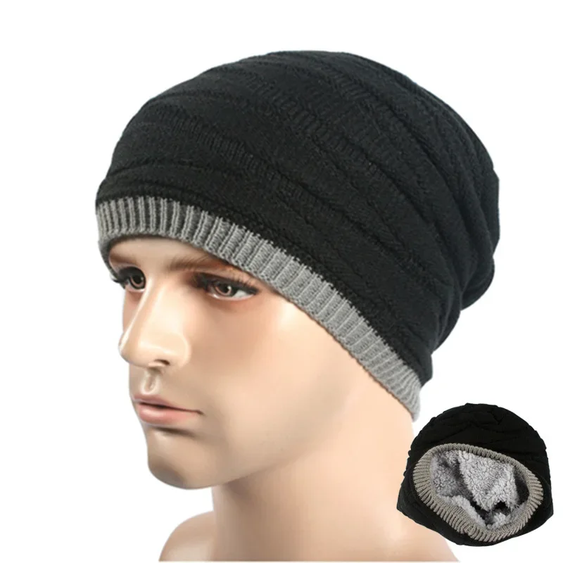 2023 Men's Knitting Beanie Hat Braided Baggy Warm Winter Cap Solid Casual Skull Knitted Caps Hip Hop Thick Beanies Hats