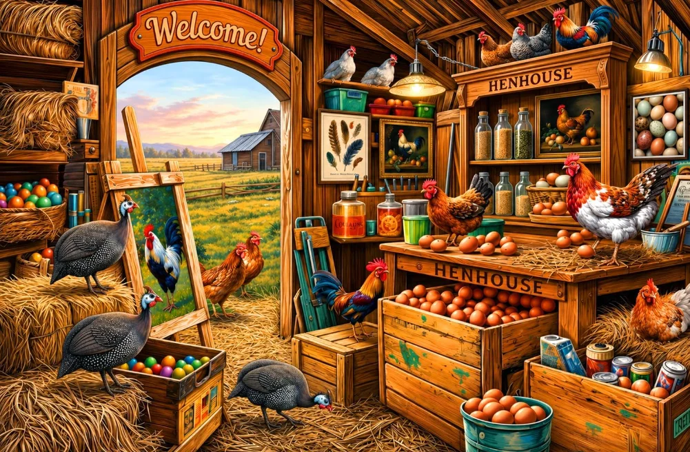 500/1000/1200/2000PCS Jigsaw Puzzle Vintage Farm Barn With Chickens Eggs And Hay Pattern DIY Puzzle Game Desktop Decor Present