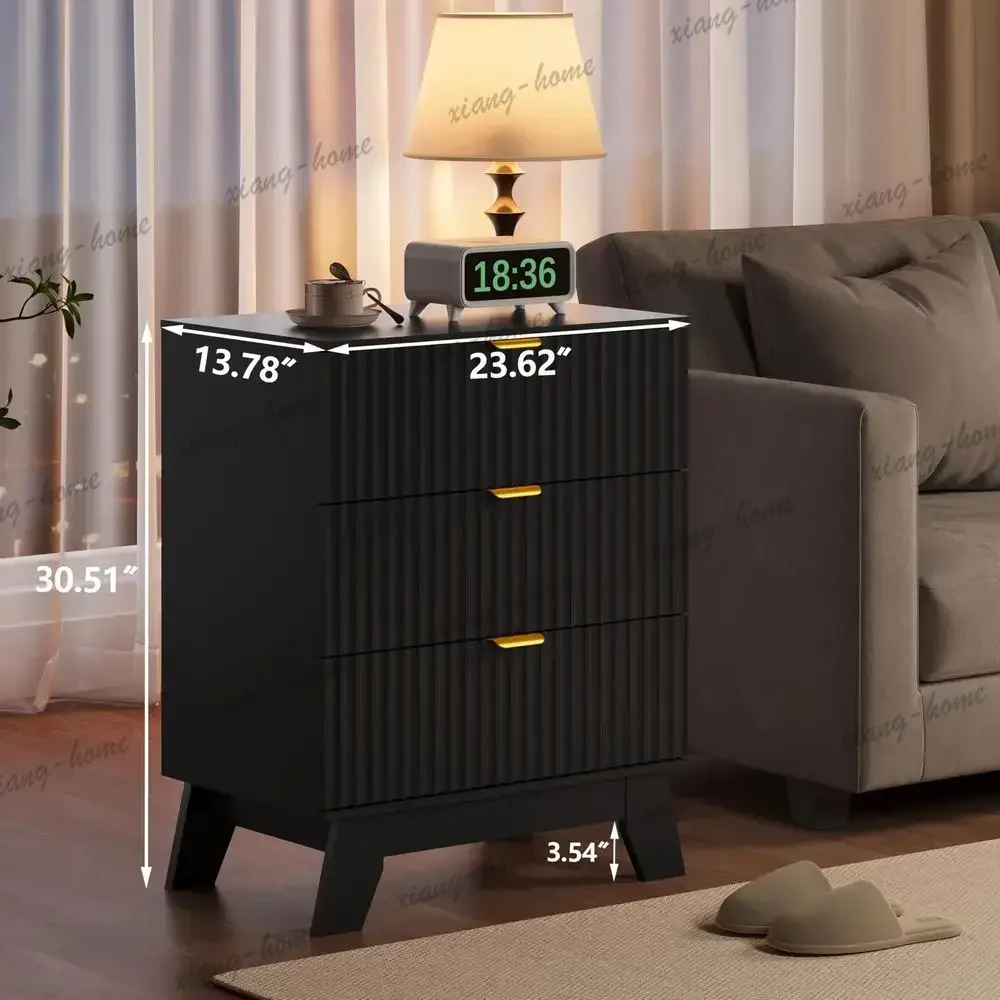 lsNightstand Sets of 2 with 3 Large Drawers, Wooden Side End Table with Elevated Legs for Easy Cleaning, Sturdy Modern Beside Ta