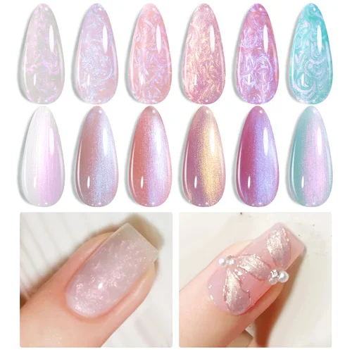 Imagen 2 del producto BORN PRETTY Juego de esmaltes de uñas de gel con hilo blanco perla de 7 ml, 6 unidades/juego con caja de regalo y adecuado para salón de uñas en el hogar para Navidad