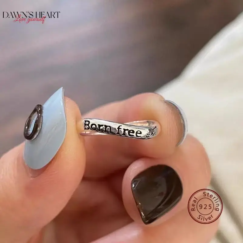 

Born Free Ins Sterling Silver Vintage Embossed Vine Pattern Ring for Women Simple Stackable Iris Ring Fine Jewelry Gift