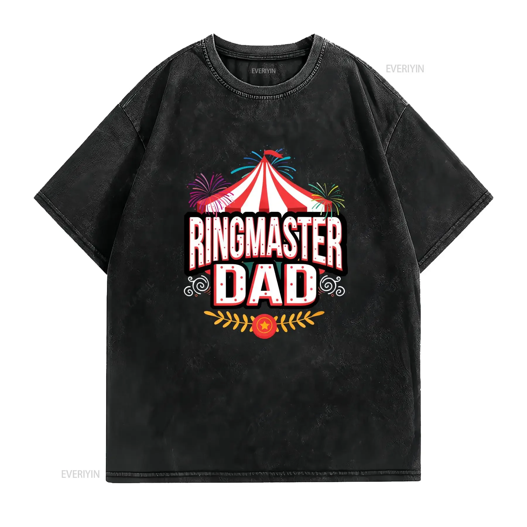 Men's Funny Circus Ringmaster Dad Print Carnival Party Casual T Shirt vintage Washed homme fashion graphic Comfortable