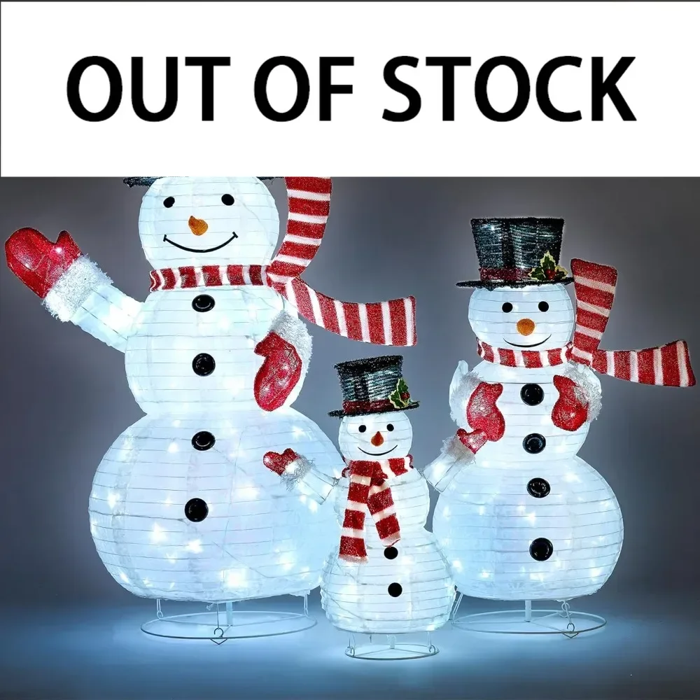 3 Christmas Collapsible Snowman Yard Light 270 Pre-Lit LED Cool White Lights for Christmas Event Decoration,Christmas Eve Night