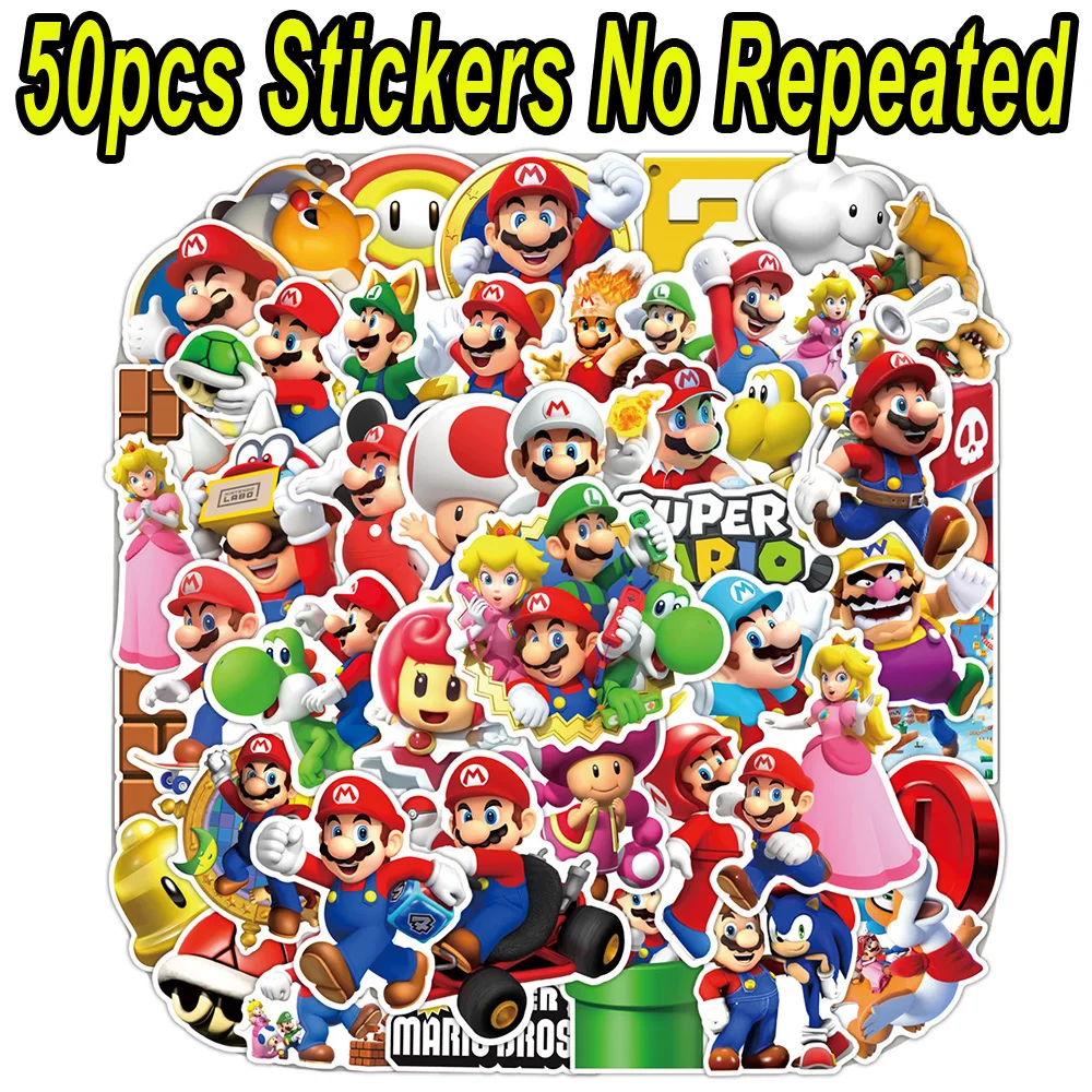 50PCS Classic Game Super Mario Sticker Toys Graffiti Decals Laptop Luggage Skateboard Waterproof Sticker Kid Toy