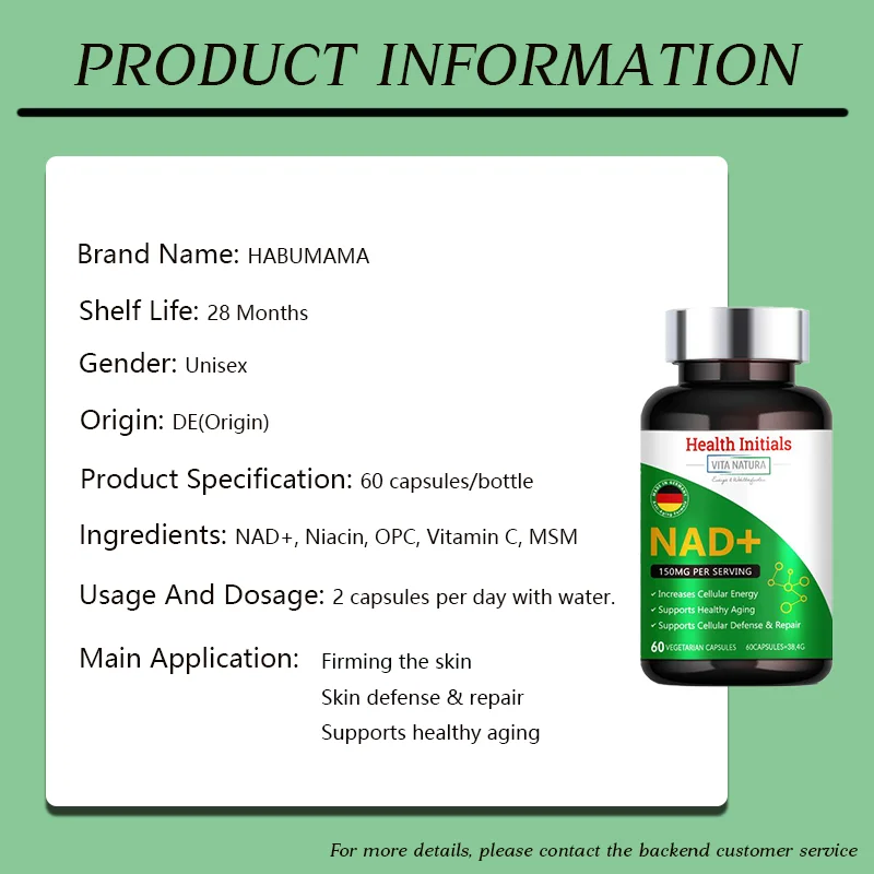 NAD+ capsules, Anti Aging Cell Booster, Supports skin health, Natural Energy, Improve immunity for men & women