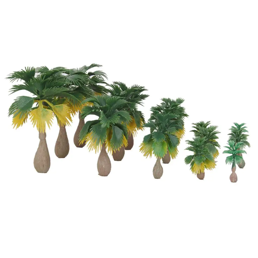 15pcs Mini Layout Model Train Palm Trees Tropical Forest Scenery Scale N Z 1:100-1:300 Green and Brown