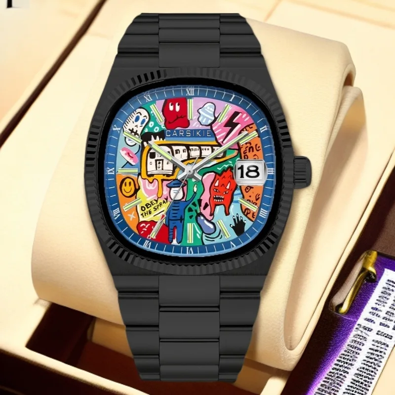 Luminous Square Men's Watch Abstract Art Dial Trendy Retro Niche Watch Luxury Gift Silver Black Gold Quartz Watch Street Style