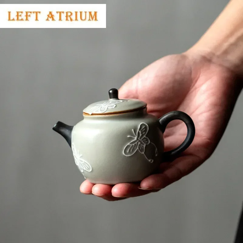 

100ml Hand Drawn Butterfly Plant Ash Teapot Elegant Tea Infuser Pot Tea Maker Kettle With Ball Hole Teaware Supplies Gift Craft