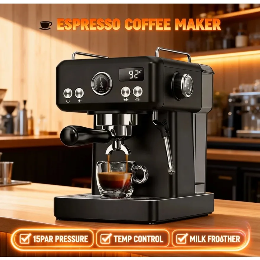 Cafetera Espresso H10A, 20 Bares, Portafiltro de 58 mm, Temperatura y Volumen Ajustables, Preinfusión, Cafetera Cappuccino, Negra