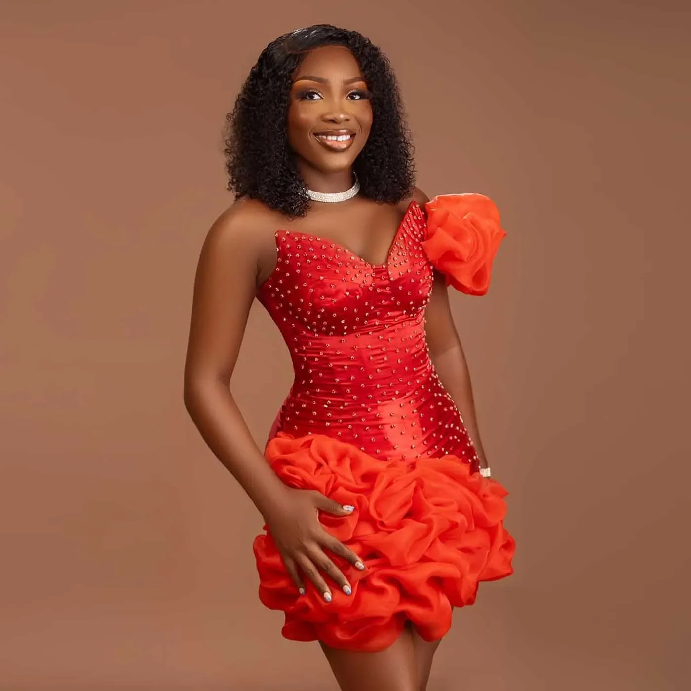 

Mini Short Black Girl Birthday Party Evening Dress Sparkling Water Diamond Ruffle Aso Ebi Cocktail Ball Dress 2026 Customized