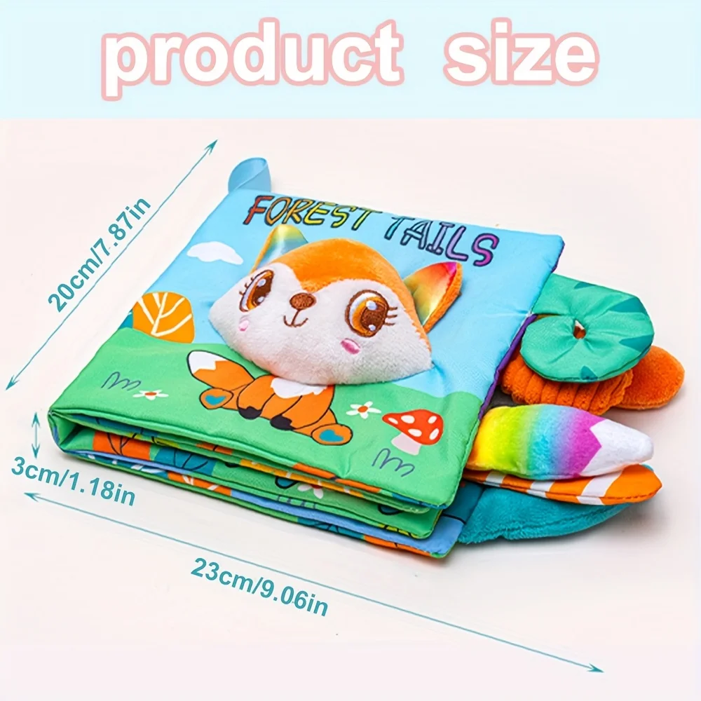 High Contrast Baby Toy, Baby Tail Cloth Book, Soft Cloth Book with 3D Animal Tails High Contrast Colorful Touch Feel