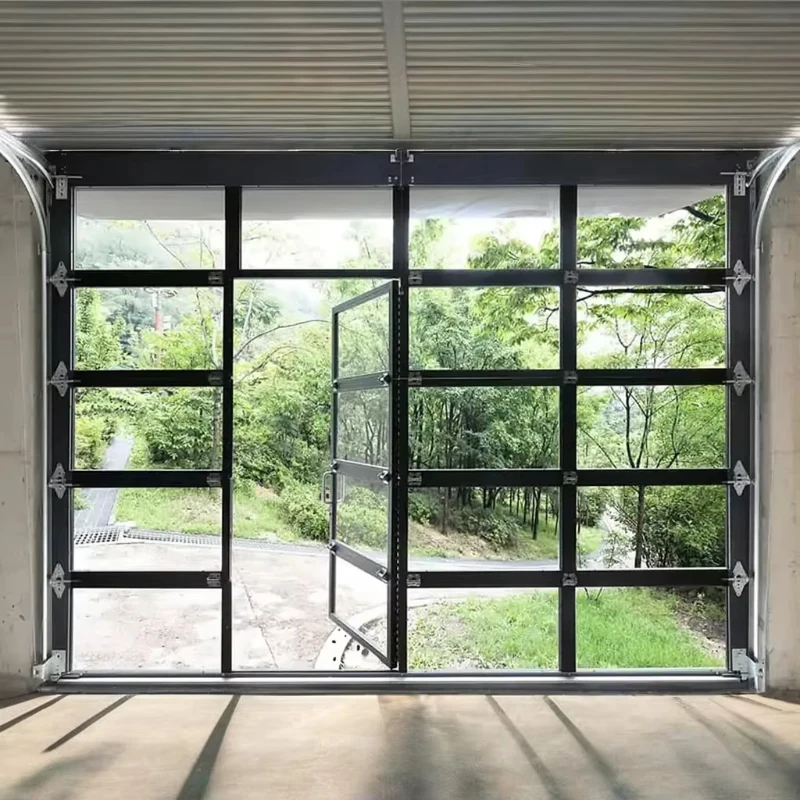 Commercial residential aluminum profile garage door with frosted plexiglass full view black frame automatic overhead design