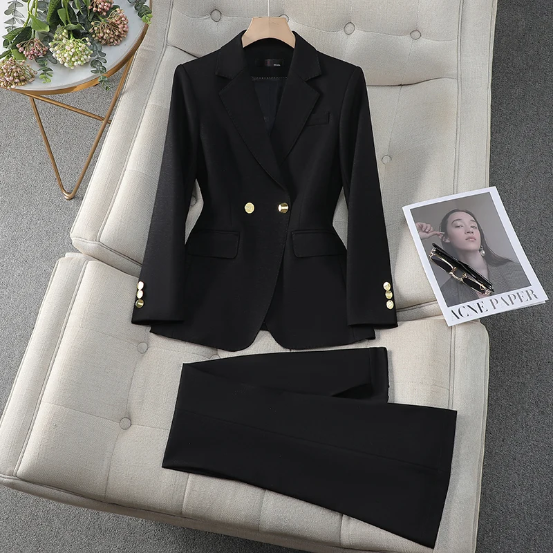 ZJYT Elegant Business Office Blazers for Women Spring Long Sleeve Plus Size Jacket Pants 2 Piece Sets Office Lady Veste Femme