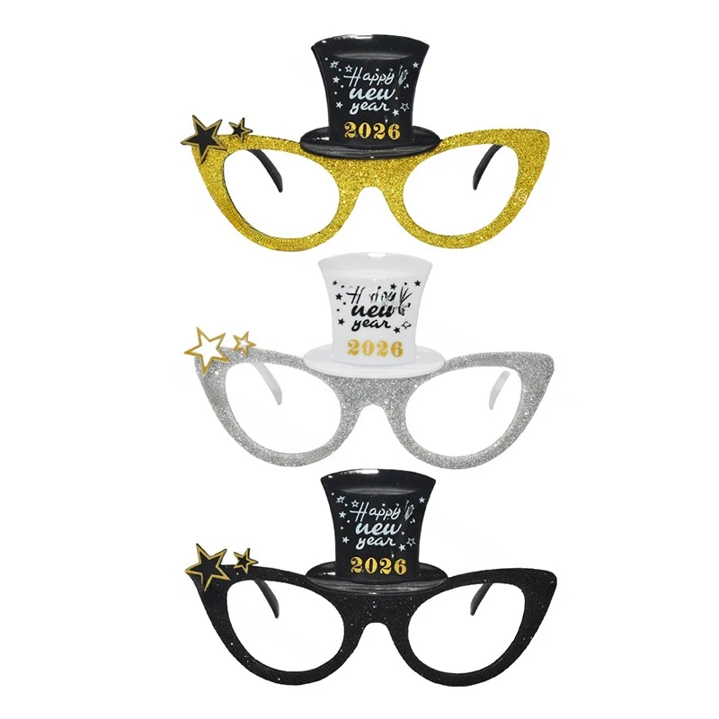 1/3 قطعة 2026 سنة جديدة سعيدة عدد النظارات الماس بريق النظارات الشمسية تأثيري الدعامة عيد الميلاد الطرف الديكور مضحك وهج نظارات