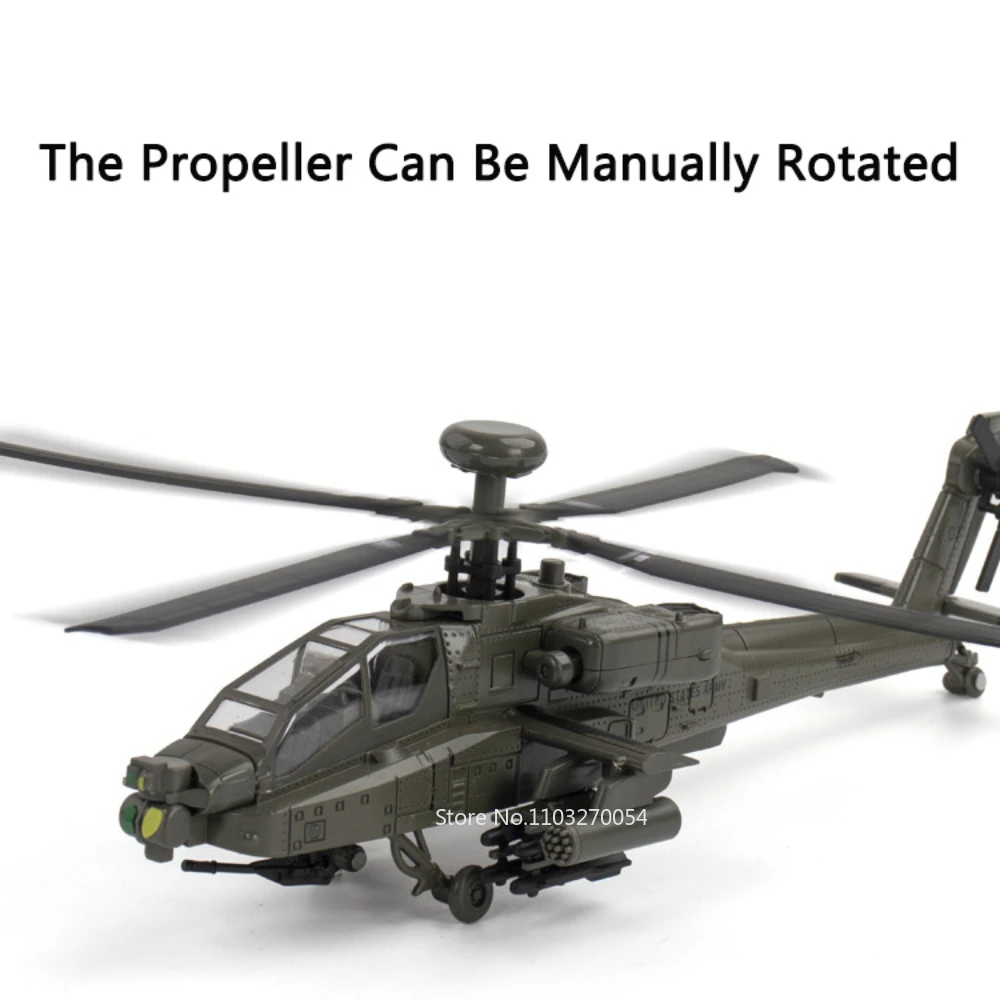 1/32 AH-64 Apache Helicopter Model Toy Alloy Diecast Model Plane With Sound Light Metal Propeller Rotation Toys For Boys Gifts