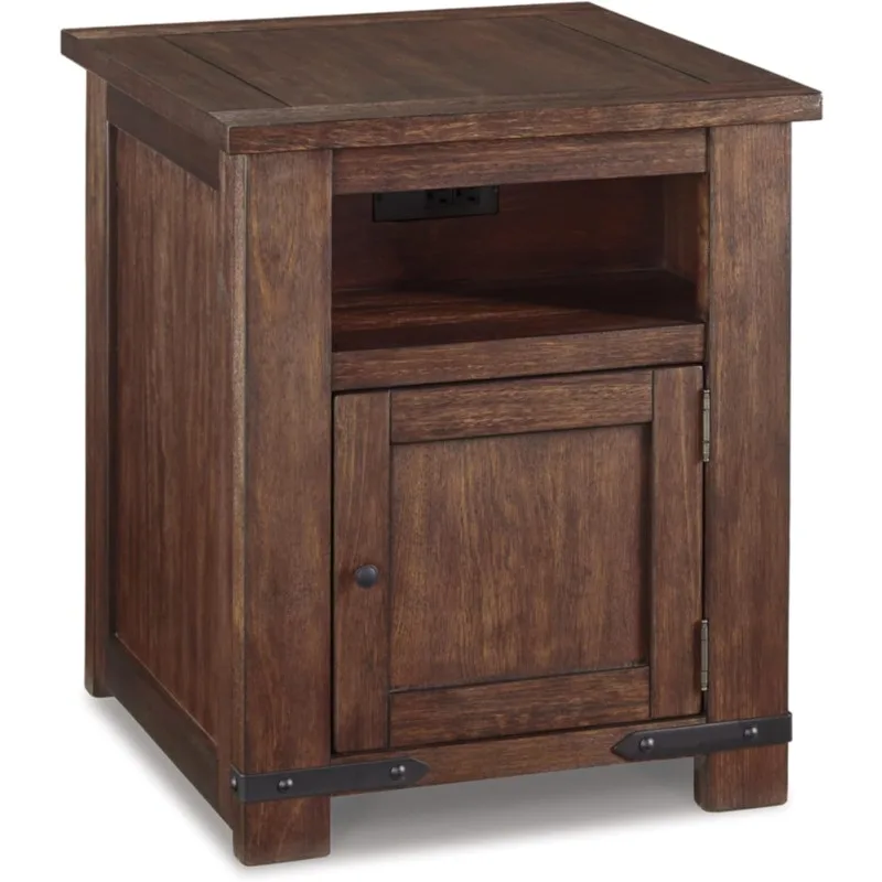 

Industrial Rectangular End Table with Open Storage, Storage Cabinet